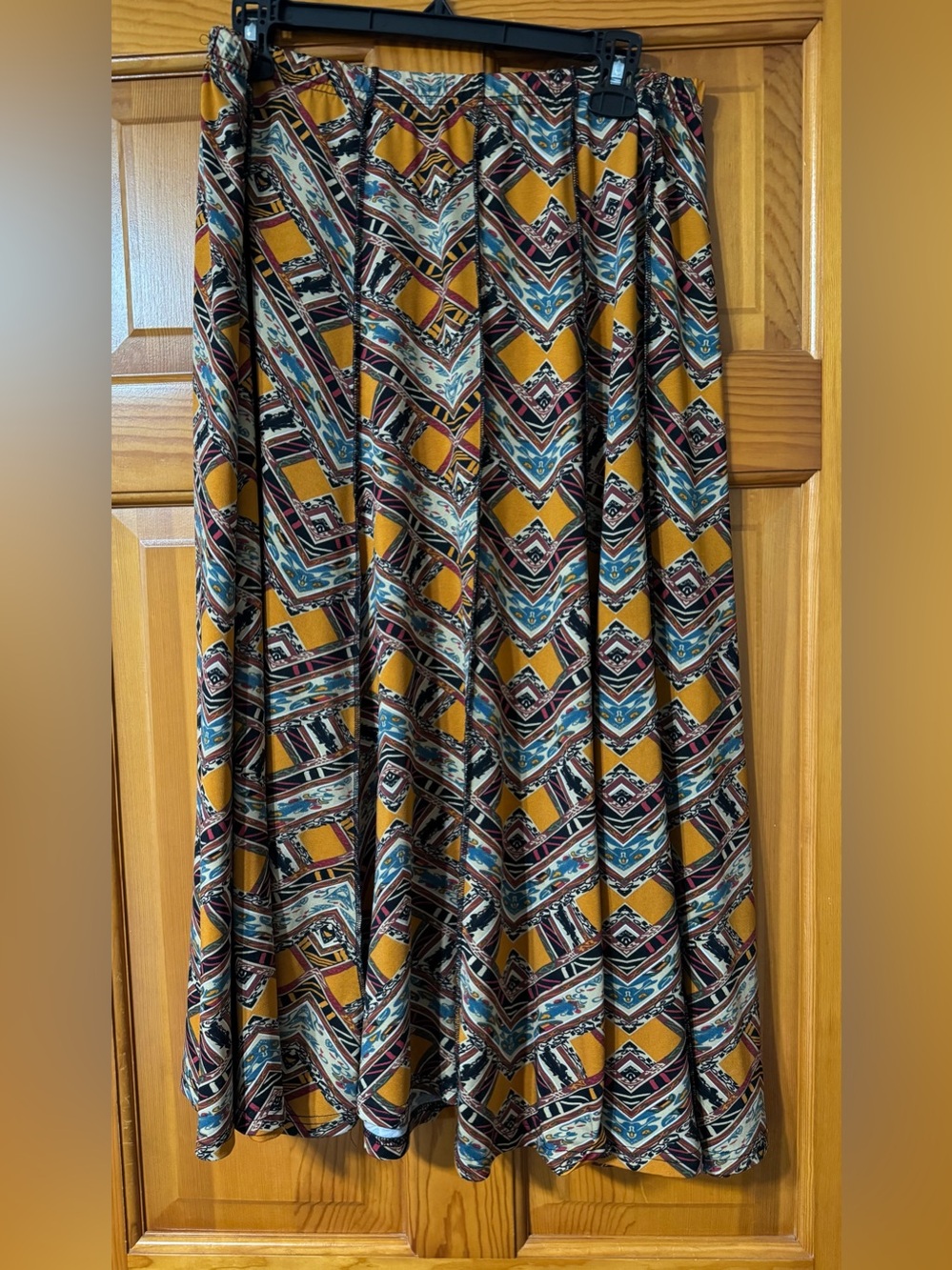 Boho A-Line Skirt in Mustard Geometric